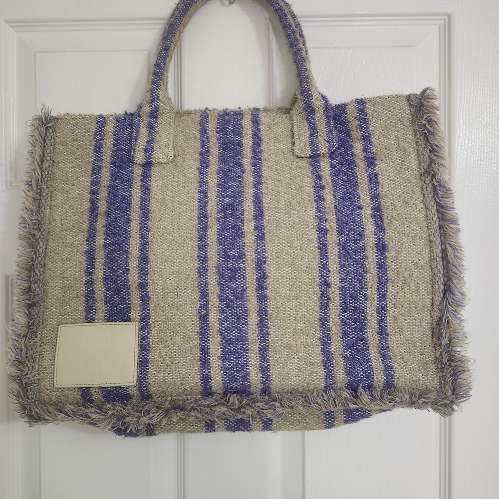 Sandro Purple and Tan Fringed Tote Bag